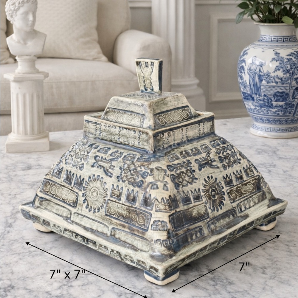 ancient temple ceramic Box, signed Gwen